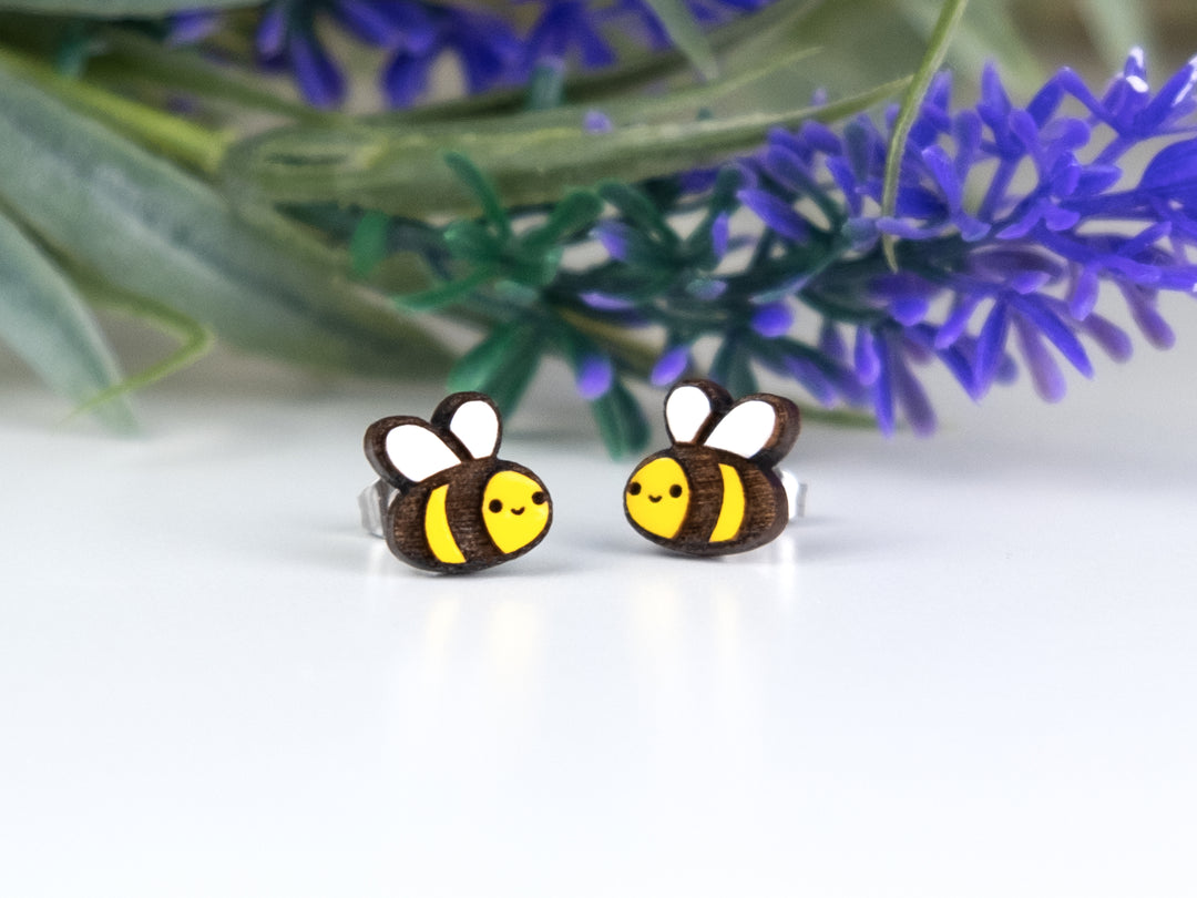 Cute Painted Bumble Bee Earrings