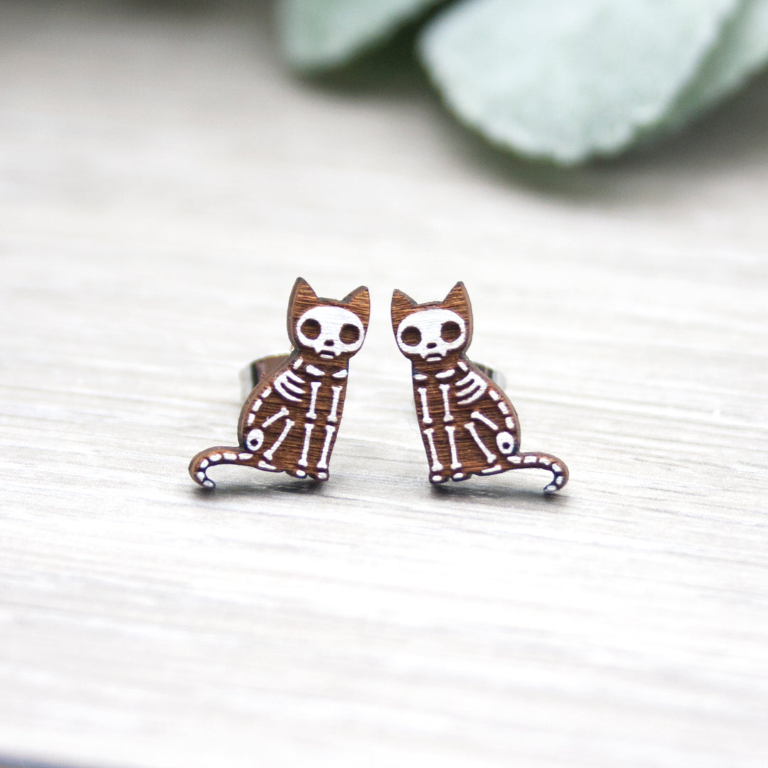 Skeleton Cat Earrings - IttyBittyFox