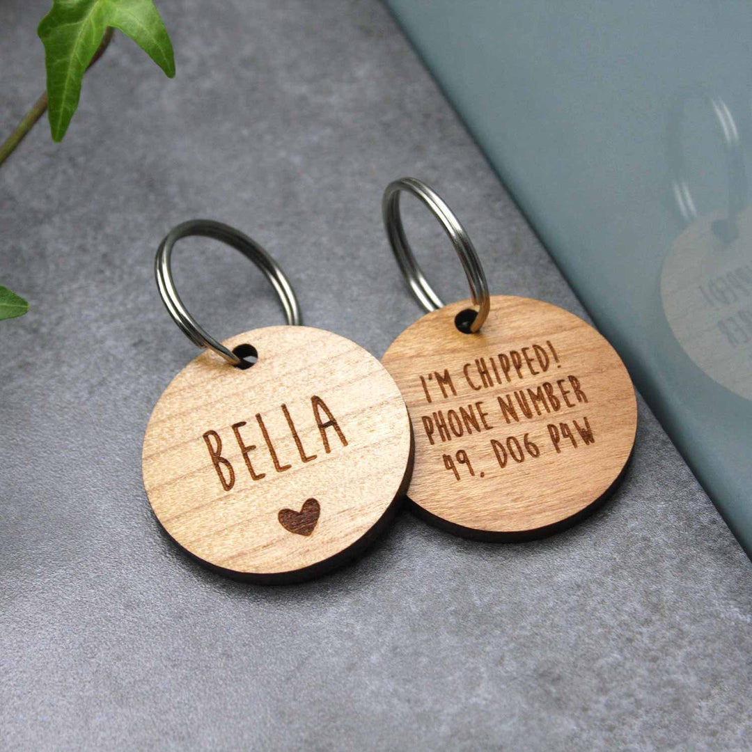 Personalised Love Heart Pet Tag - Wooden ID Tag - Gift For Pet Lovers - Pet Accessory