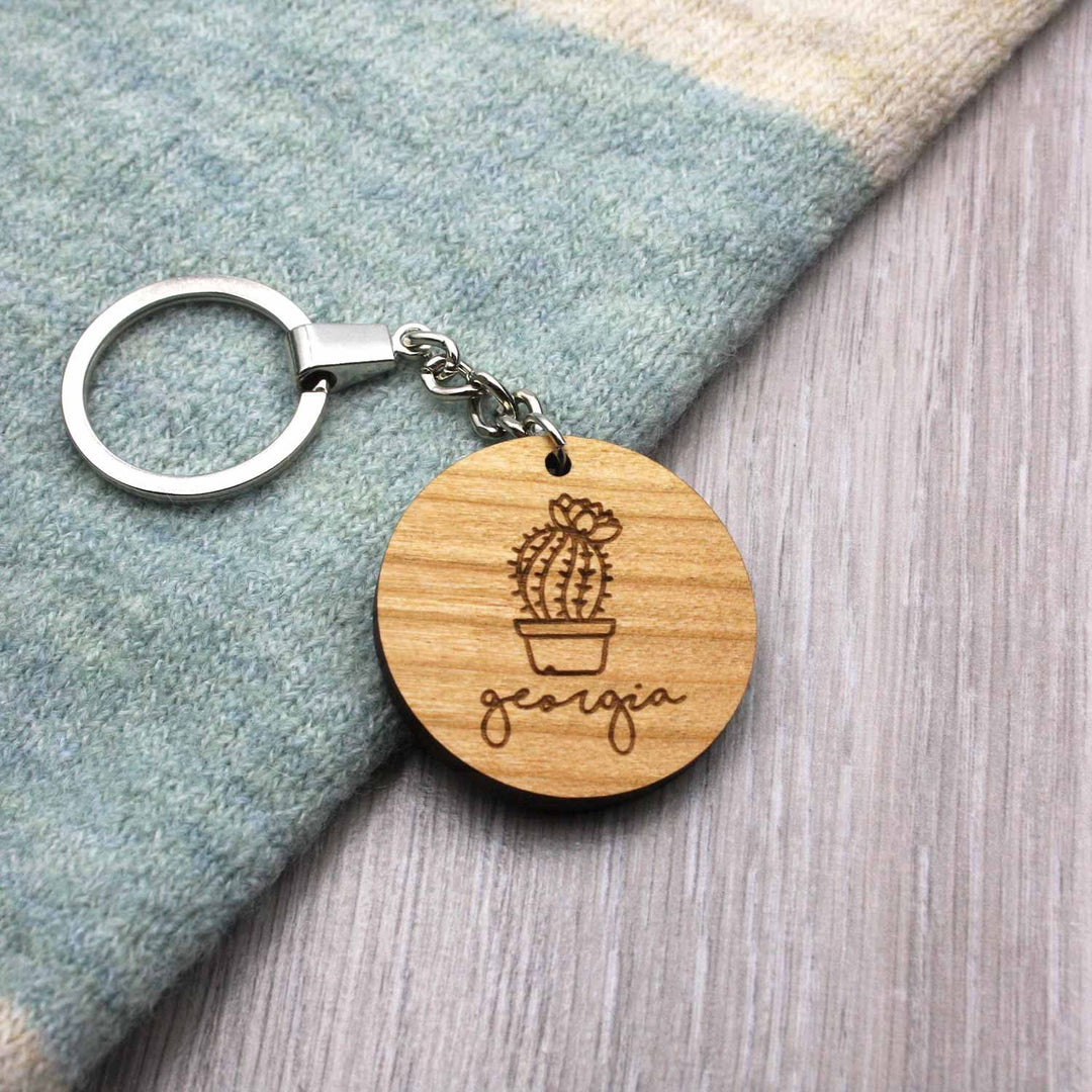 Personalised Cactus Keyring - Double Sided - Potted Succulent Design - Eco Friendly and Sustainable