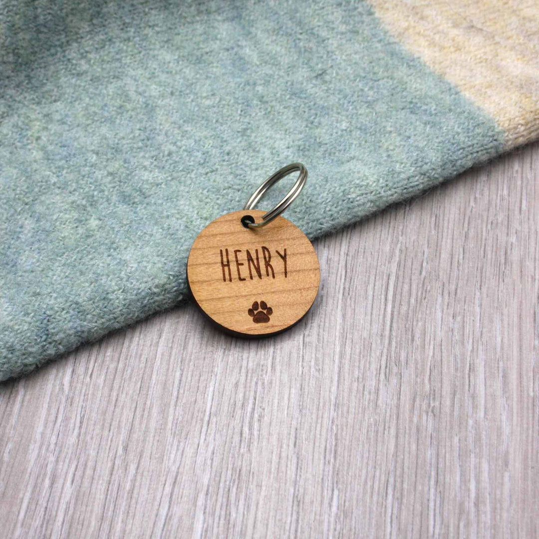 Personalised Love Heart and Paw Print Pet Tag -  Wooden Dog ID Tag - Gift For Pet Lovers - Minimalist Pet Accessory, Lightweight & Quiet