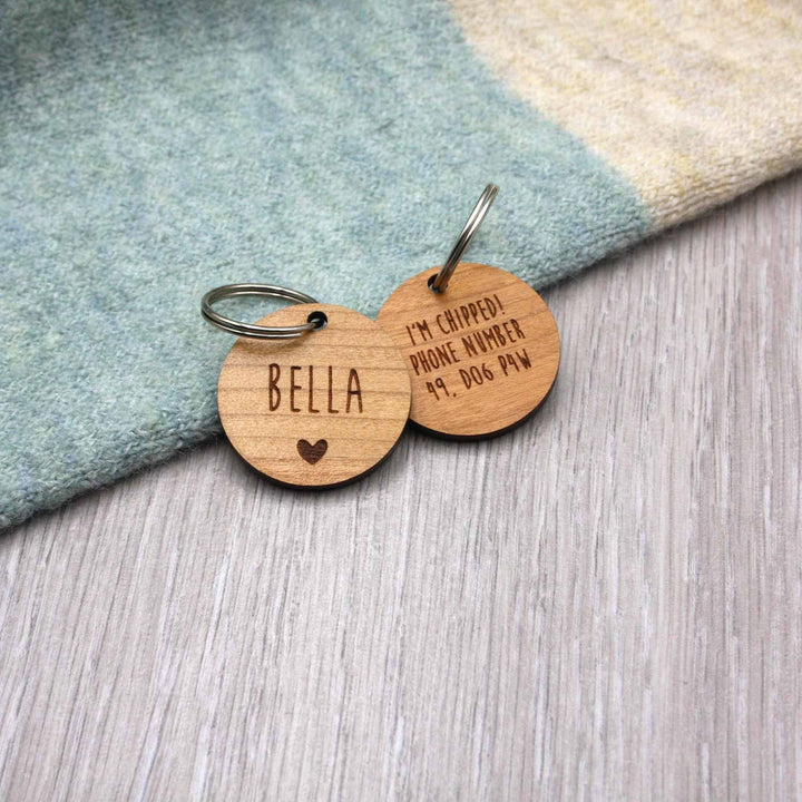 Personalised Love Heart and Paw Print Pet Tag -  Wooden Dog ID Tag - Gift For Pet Lovers - Minimalist Pet Accessory, Lightweight & Quiet