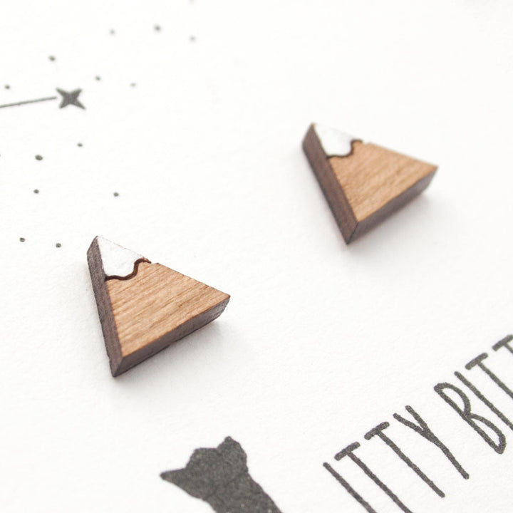 Mountain Earrings - Hand-Painted Wooden Studs - Minimalist - Eco-Friendly and Sustainable