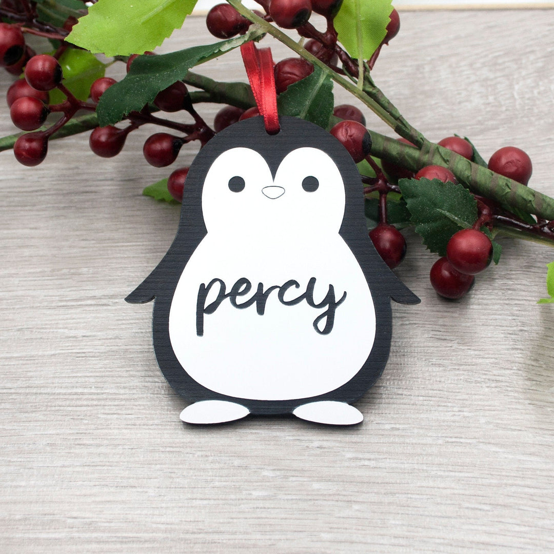 Personalised Penguin Bauble - Custom Christmas Decoration - Wooden Ornament - IttyBittyFox
