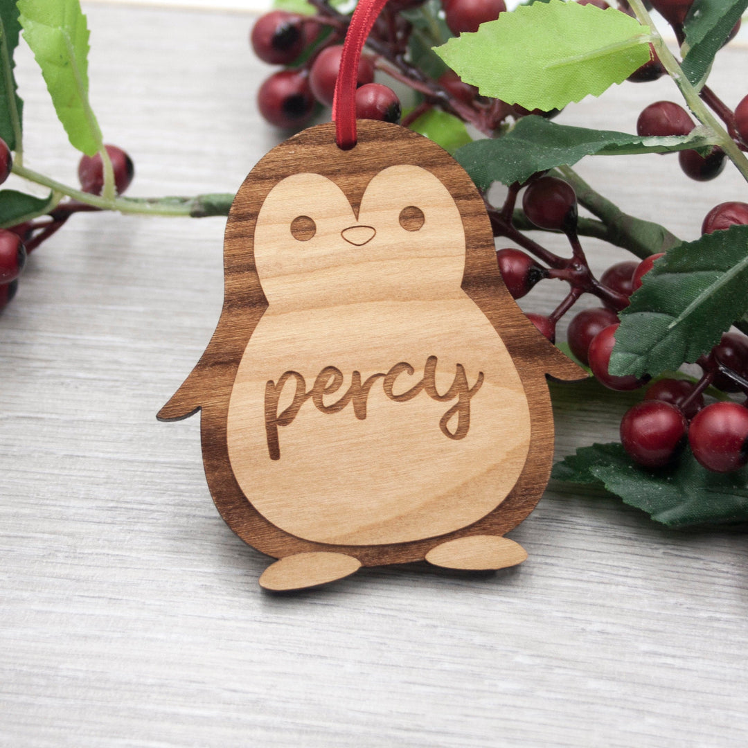 Personalised Penguin Bauble - Custom Christmas Decoration - Wooden Ornament - IttyBittyFox