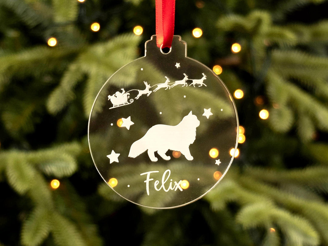 Personalised Cat Christmas Tree Bauble - Santa's Sleigh Pet Decoration - Premium Pet Lover Gift, Ornament or Keepsake - Recycled Acrylic