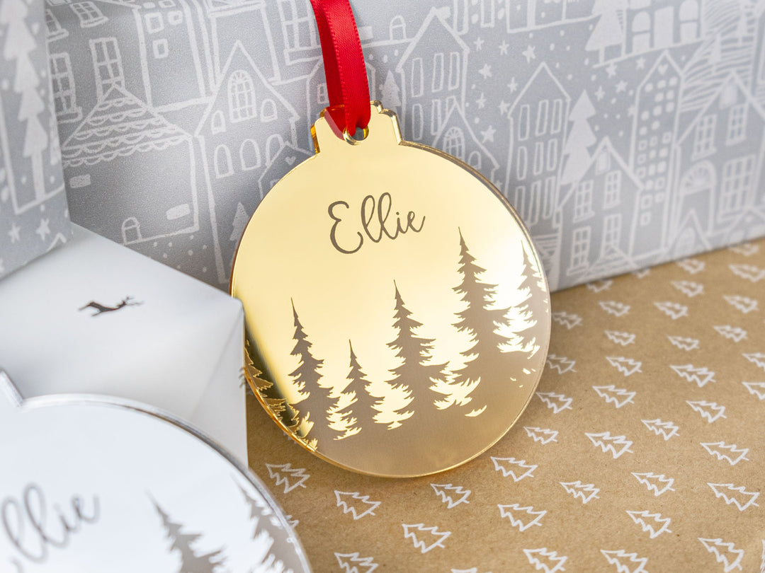 Personalised Mirrored Christmas Tree Bauble - Premium Christmas Decoration, Family Names Ornament, Gift for Her, Xmas Friend Present