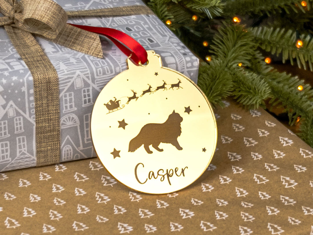 Personalised Christmas Mirrored Cat Decoration - Cat Lover Christmas Bauble Gift - Xmas Pet Laser Engraved Tree Decor