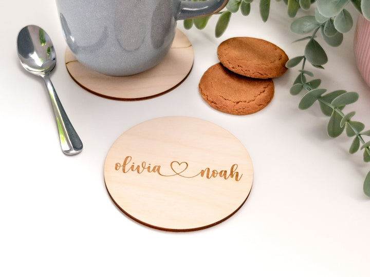 Valentines Personalised Couple's Drinks Coaster - Love Heart Minimalist - Valentines Day Gifts