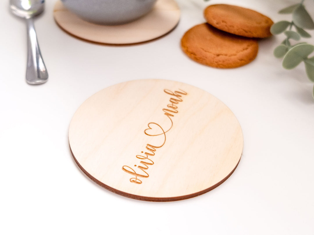 Valentines Personalised Couple's Drinks Coaster - Love Heart Minimalist - Valentines Day Gifts