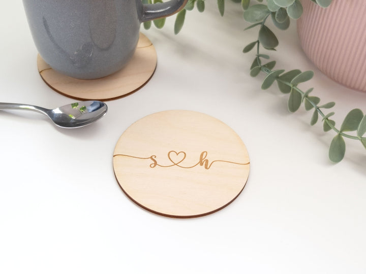 Valentines Personalised Initials Drinks Coaster - Love Heart Minimalist - Valentines Day Gifts