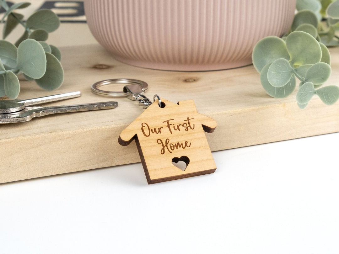Our First Home Keyring - New House Warming Keepsake, Couples Gift,  Gift For Her, Wooden Keychain