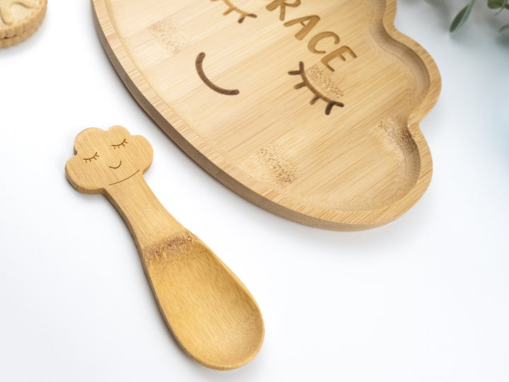 Personalised Bamboo Cloud Plate Set - Bamboo Scandi Dinnerware - Eco Friendly and Sustainable Wooden Baby Bowl