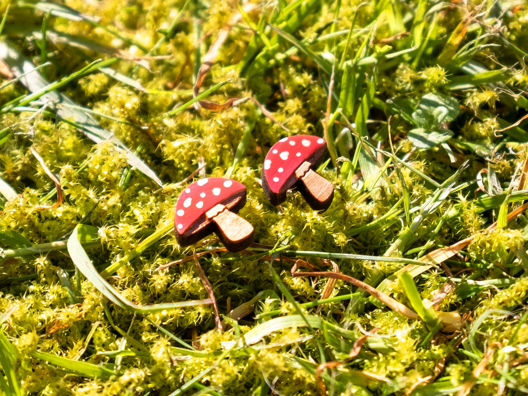 Toadstool Mushroom Earrings - Cottagecore Stud Earrings with Hypoallergenic Posts