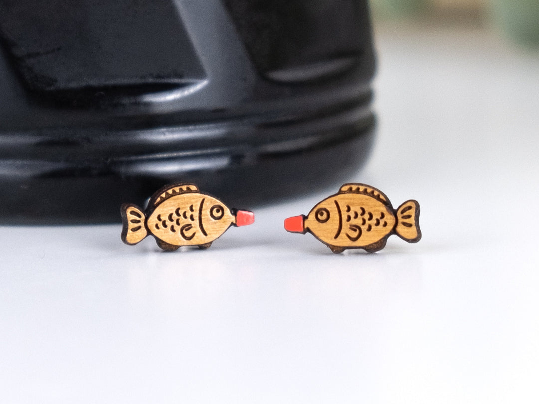 Soy Sauce Fish Earrings - Hand Painted Sushi Studs - Statement Earrings, Japanese Culture, Animal Jewellery