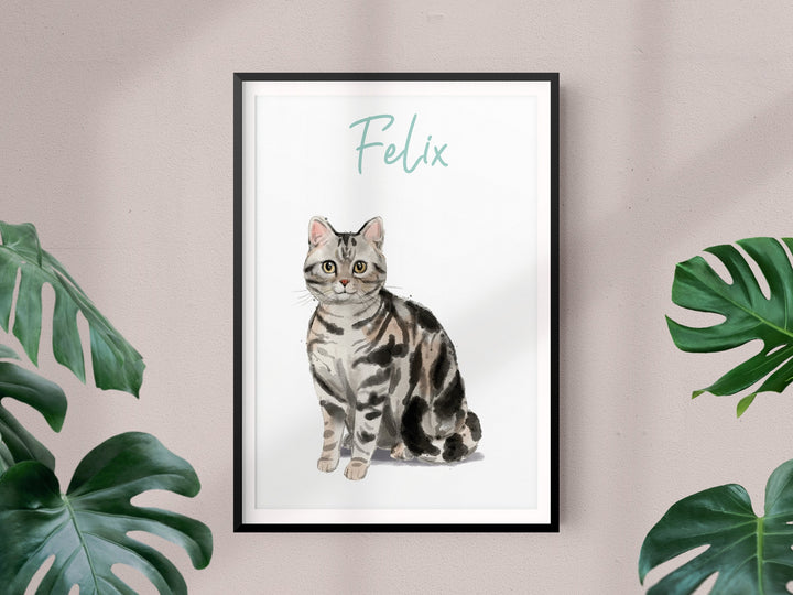 Personalised Cat Art Print - Watercolour Cat Breed Wall Art - Custom Pet Wall Decor