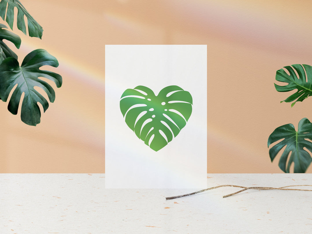 Monstera Leaf Heart Greetings Card - Cheese Plant Stationery - House Plant Gift