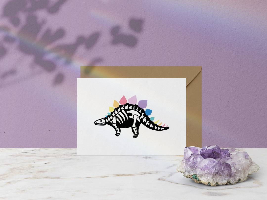 Rainbow Stegosaurus Greetings Card - Colourful Dinosaur Stationery - Dino Lover Gift