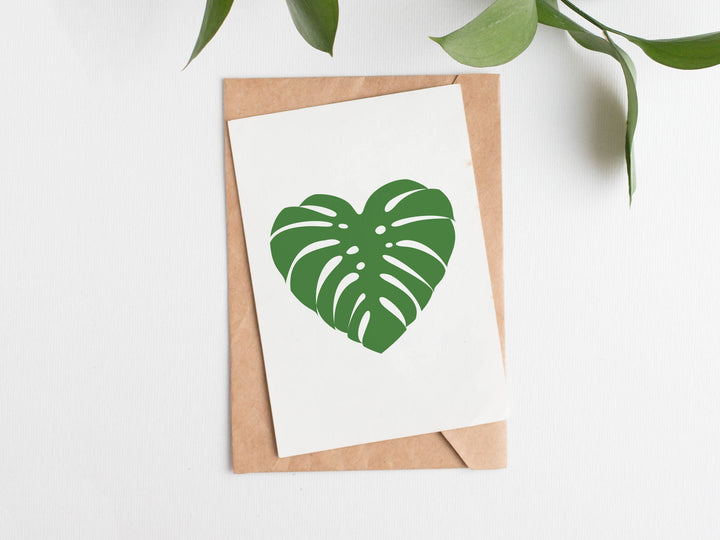 Monstera Leaf Heart Greetings Card - Cheese Plant Stationery - House Plant Gift