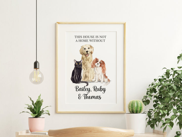 Personalised Pet Home Print - Custom Dog and Cat Art - Watercolour Wall Decor