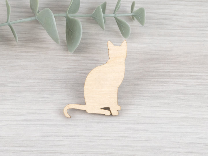 Sitting Cat Pin - Cute Laser Engraved Badge, Short-Haired Kittin Brooch