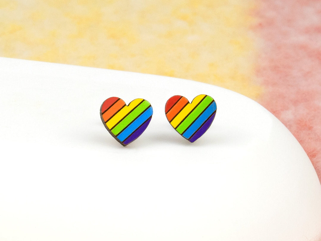 Rainbow Heart Earrings - Valentines Day Gift, Pride Flag Earrings, Gift for Her, Gift for Him, Colourful Cute Studs
