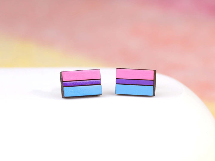 Bisexual Flag Earrings - Hand Painted Wooden Pride Studs with Hypoallergenic Posts - LGBTQ+ Pride