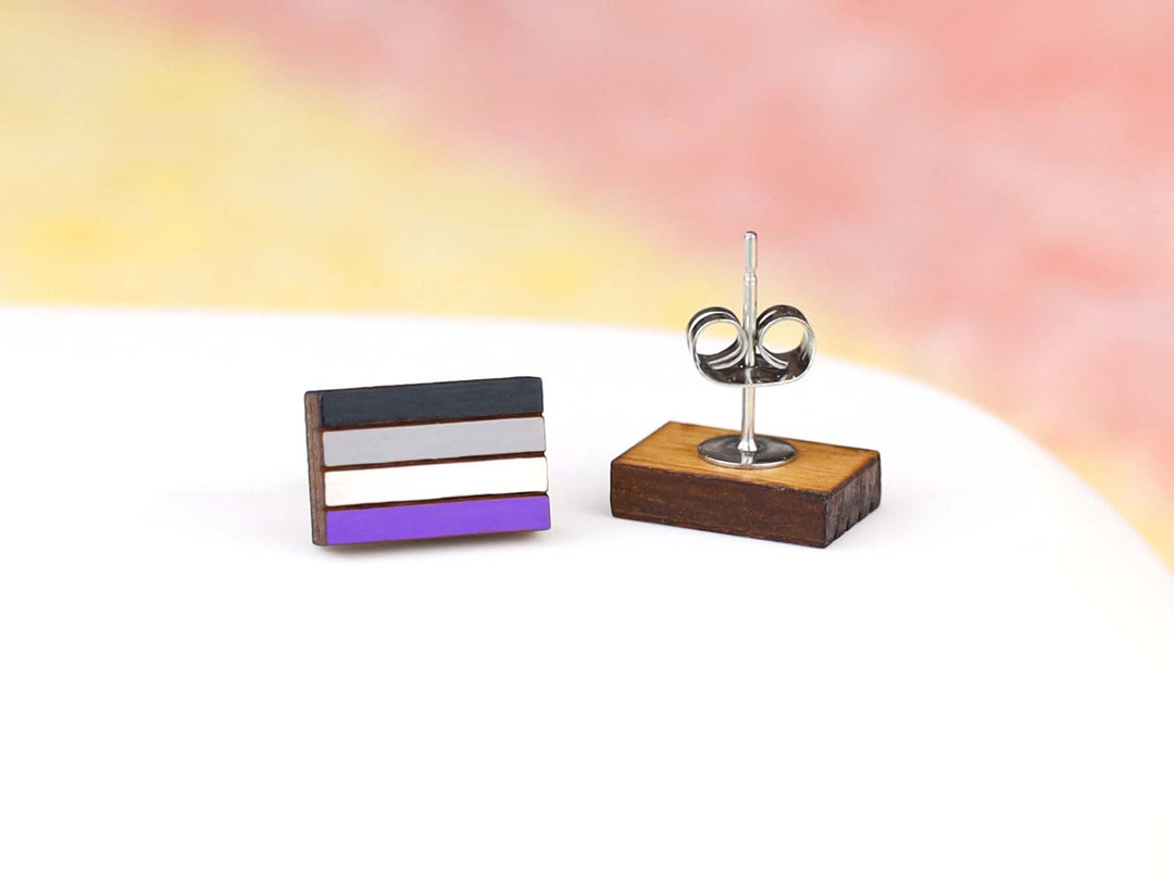Asexual Pride Flag Earrings - Hand Painted Wooden Ace Flag Studs with Hypoallergenic Posts