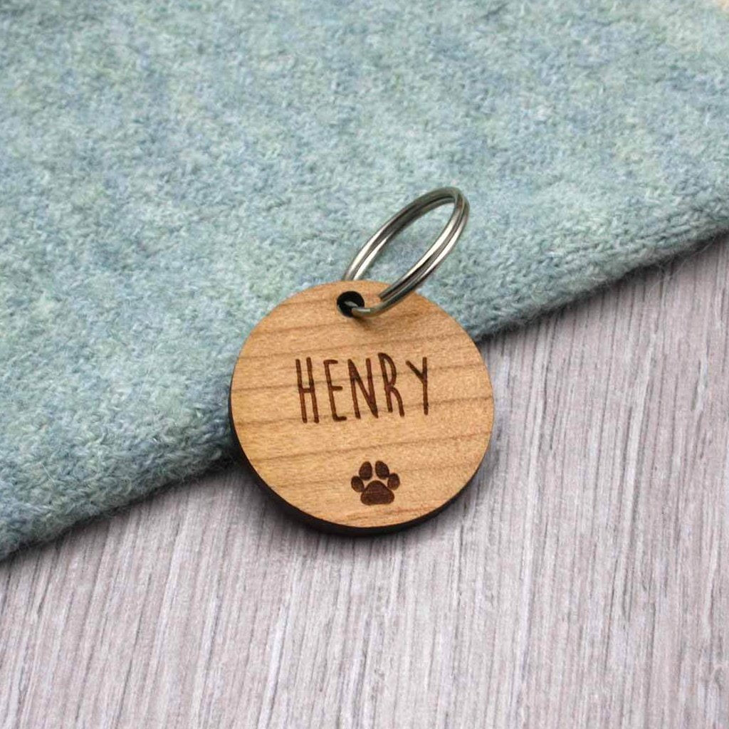 Wooden Paw Print Personalised Pet Tag - IttyBittyFox