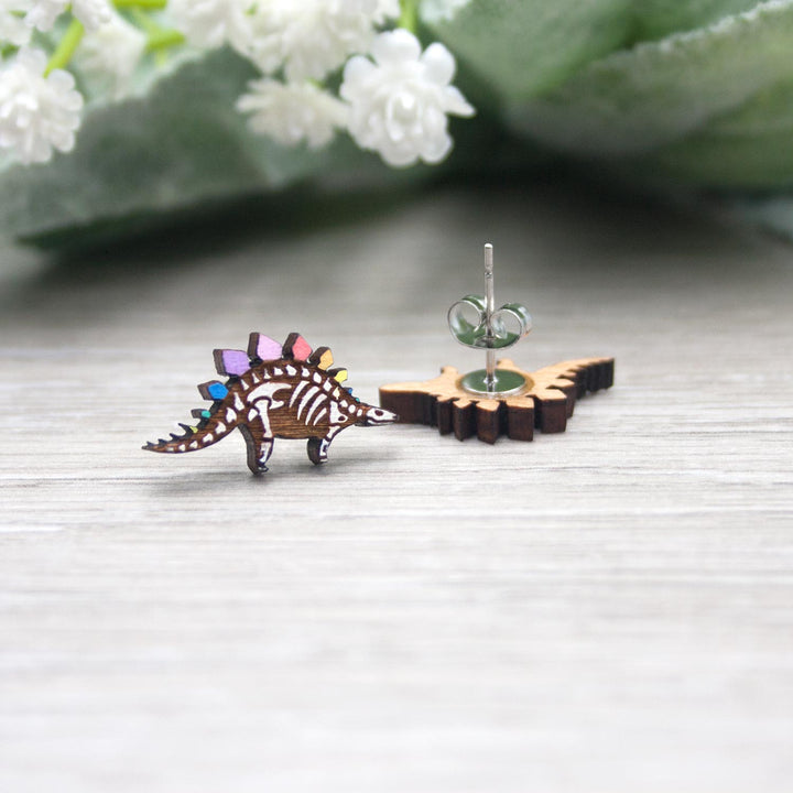 Rainbow Stegosaurus Earrings - IttyBittyFox