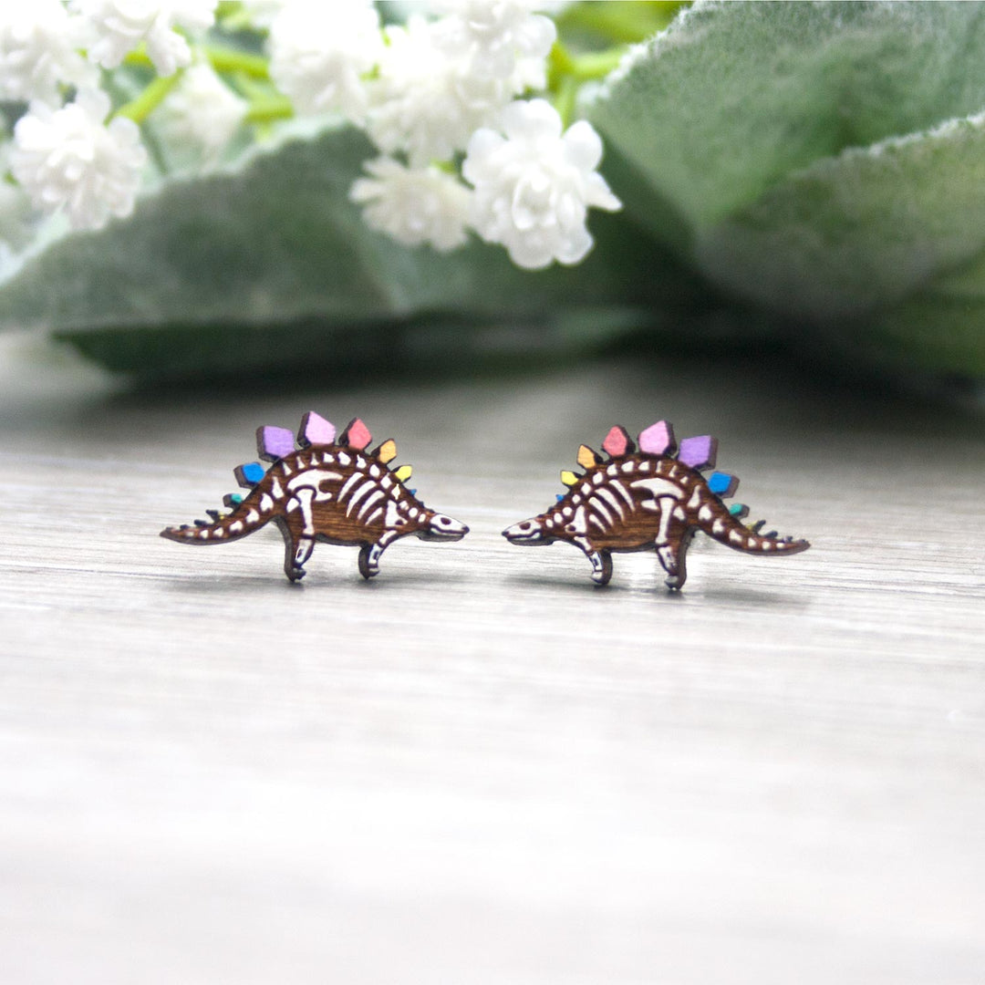 Rainbow Stegosaurus Earrings - IttyBittyFox
