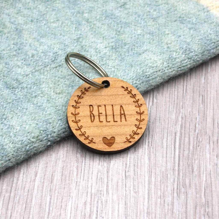 Wooden Wreath and Heart Personalised Dog Tag - IttyBittyFox
