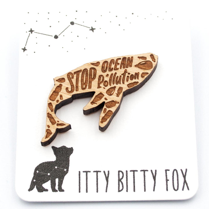 Stop Ocean Pollution Whale Pin - IttyBittyFox