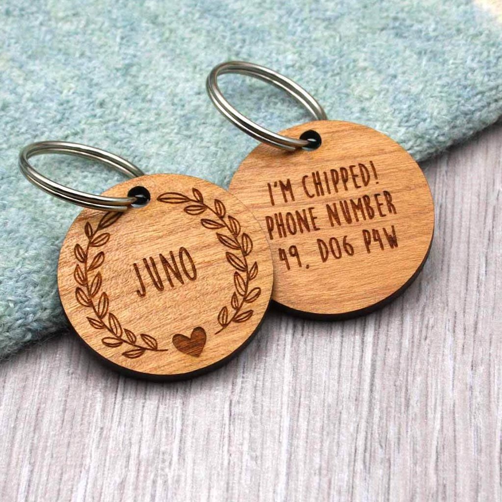 Wooden Floral Wreath Personalised Dog Tag - IttyBittyFox